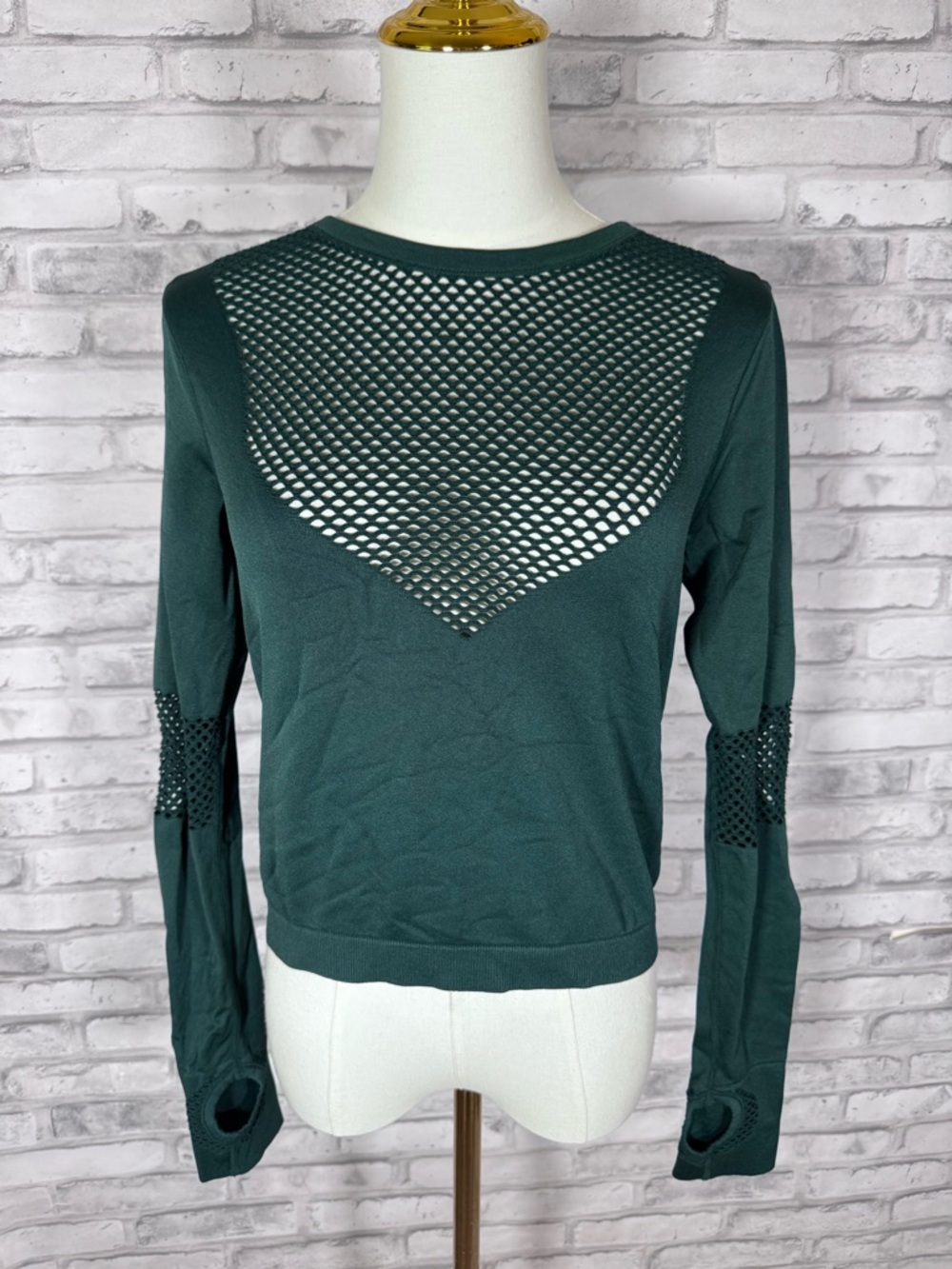 Target Dark Green Mesh-Inset Long Sleeve Gym Top